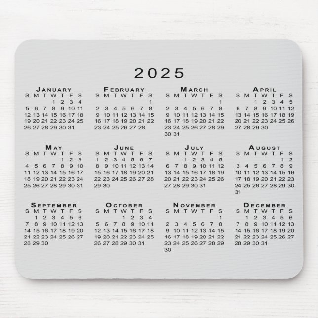 2025 Kalender Einfach grau und schwarz Mousepad (Vorne)