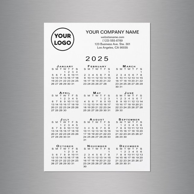2025 Kalender Firmenlogo Text White Magnet Card (2025 Calendar Business Logo Text White Magnet Card in situ)