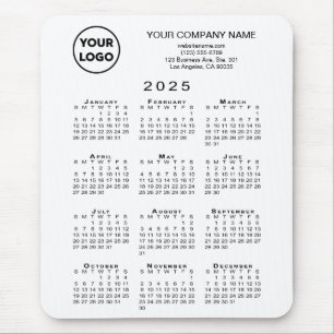 2025 Kalender - Firmenlogo und Text auf Weiß Mousepad