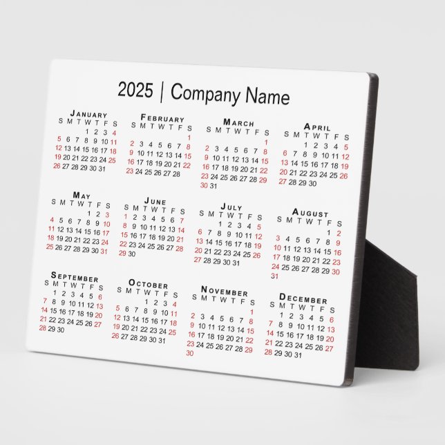 2025 Kalender - Firmenname Desktop Fotoplatte (Seite)