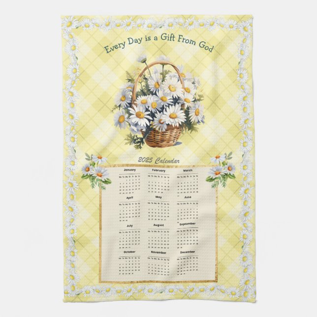 2025 Kalender Handtuch Gelbe Daisy Geschenk Gottes (Vertikal)