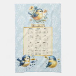 2025 Kalender Handtuch Niedliche Vögel Blauer Dama