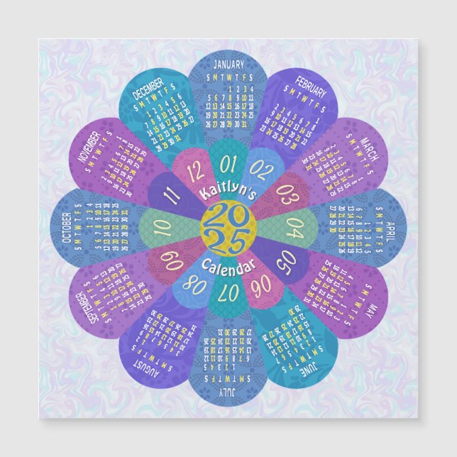 2025 Kalender Lila Blume, benutzerdefiniertes Magn Magnetkarte (Vorderseite)