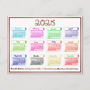 2025 Kalender Liniengrafik Farbakzente Stoff Schri Postkarte