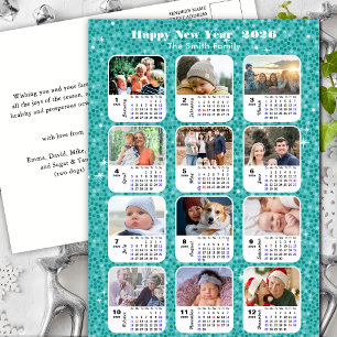 2025 Kalender Moderne Familie 12 Foto Blue Glitzer Feiertagspostkarte