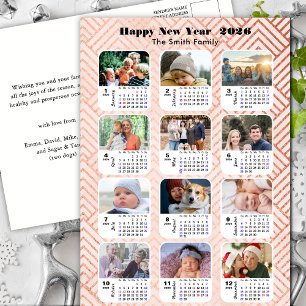 2025 Kalender Moderne Familie 12 Foto Rosa Glitzer Feiertagspostkarte