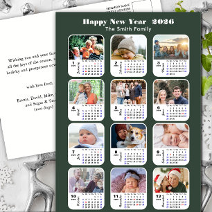2025 Kalender Moderne grüne Familie 12 FotoCollage Postkarte