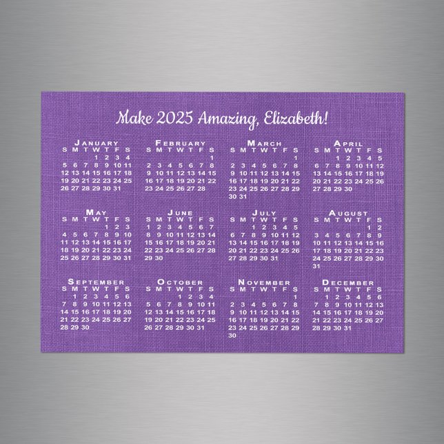 2025 Kalender Motivation Individuelle Name Lila Ma Magnetkarte (2025 Calendar Motivation Custom Name Purple Magnet in situ)