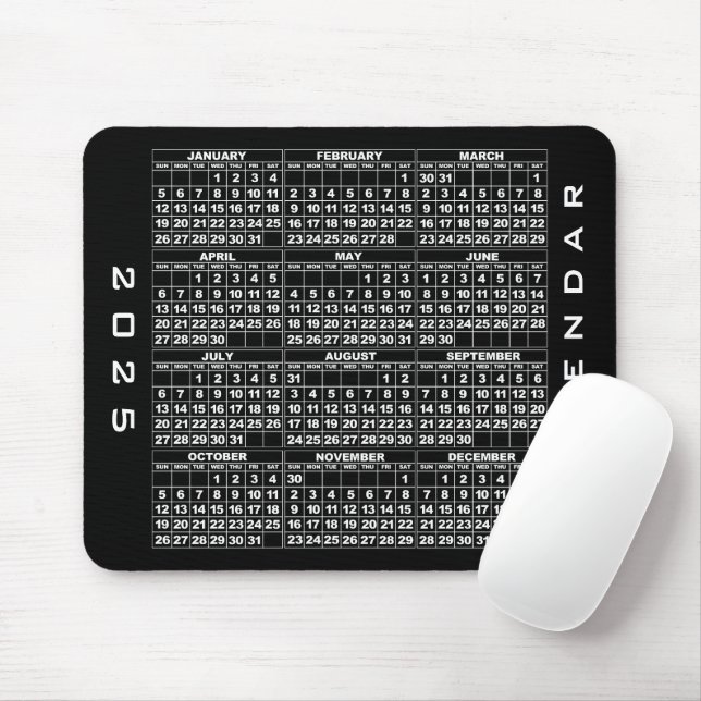 2025 Kalender Mousepad Black (Mit Mouse)