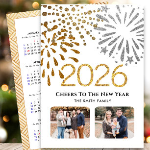 2025 Kalender Neujahr Feuerwerk Gold Familie Foto Feiertagskarte