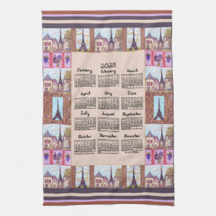 2025 Kalender Paris Eiffelturm Pointillism Art Geschirrtuch