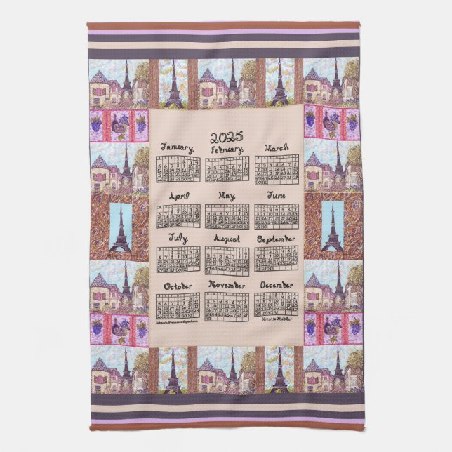 2025 Kalender Paris Eiffelturm Pointillism Art Geschirrtuch (Vertikal)