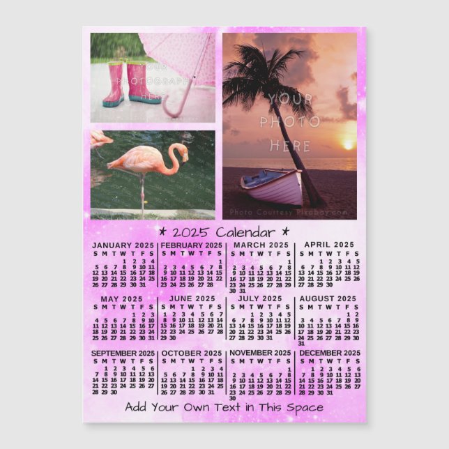 2025 Kalender Rosa Aquarellfarbe Benutzerdefiniert Magnetkarte (Vorderseite)