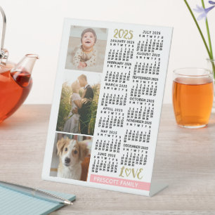 2025 Kalender Rosa Gold Familienfoto Collage Sockelschild