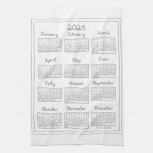 2025 Kalender Silver Gray Stoff Schriftart Nähen T Geschirrtuch