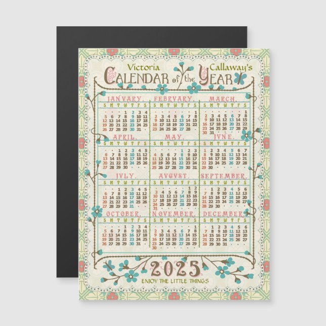 2025 Kalender Viktorianisch Jugendstil Kleinkindli Magneteinladung (Vorne/Hinten)