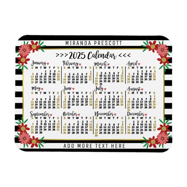 2025 Kalenderjahr Monatliche Blumenstreifen | Cust Magnet (Horizontal)