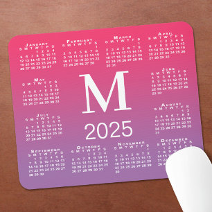 2025 Kalendermonogramm auf rosa bis Lila Breite Mousepad