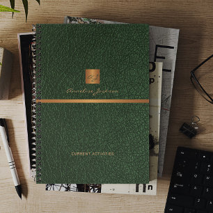 2025 Klassisches, grünes Ledergold mit Monogramm Planer