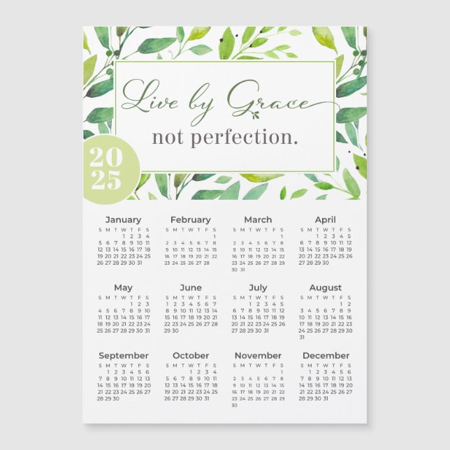 2025 Live by Grace Green Feuilles Magnet Calendar (Devant)