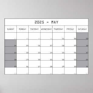 2025 Mai Planer Kalender große Notizen Platz Poster