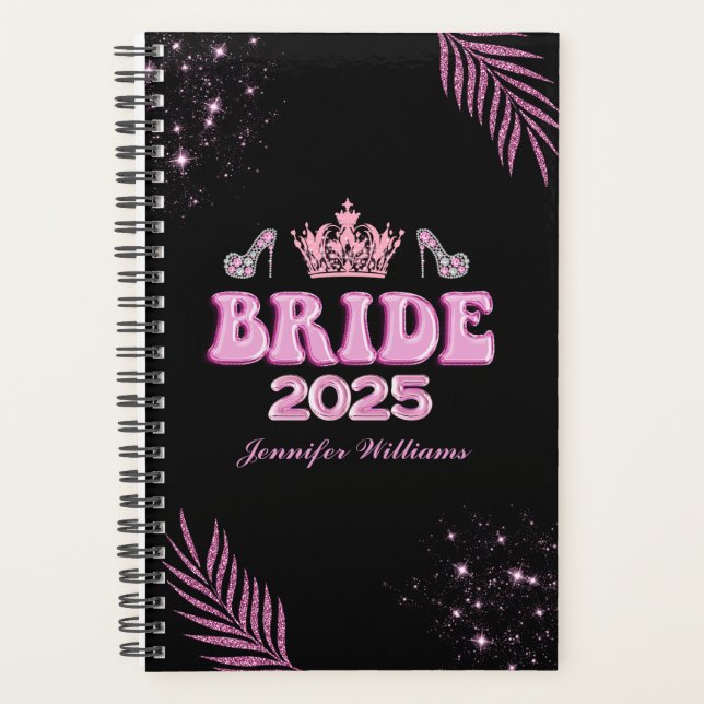 2025 mariée, couronne rose parties scintillant bot (Devant)
