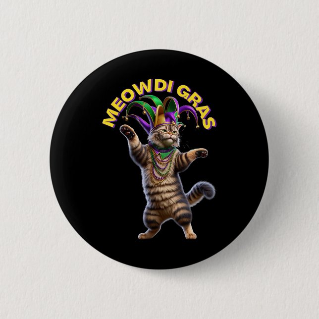 2025 Matching Mens Womans Funny Meowdi Gras Cat Ma Button (Vorderseite)
