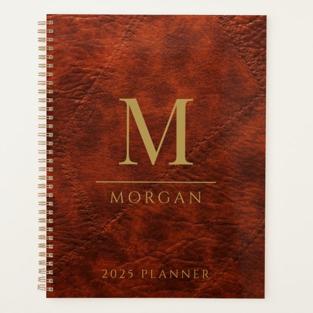 2025 Mit Monogramm eleganter Goldbraun-Planer Planer (Vorderseite)