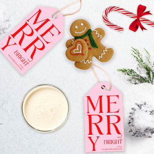 2025 Moderne frohe und helle Rosa Weihnachten Geschenkanhänger