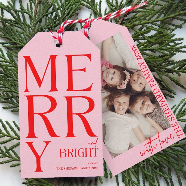 2025 Moderne frohe und helle Rosa Weihnachten Geschenkanhänger (Von Creator hochgeladen)