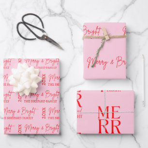 2025 Moderne frohe und helle Rosa Weihnachten Geschenkpapier Set