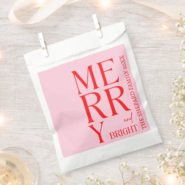 2025 Moderne frohe und helle Rosa Weihnachten Geschenktütchen (Ausgeschnitten)