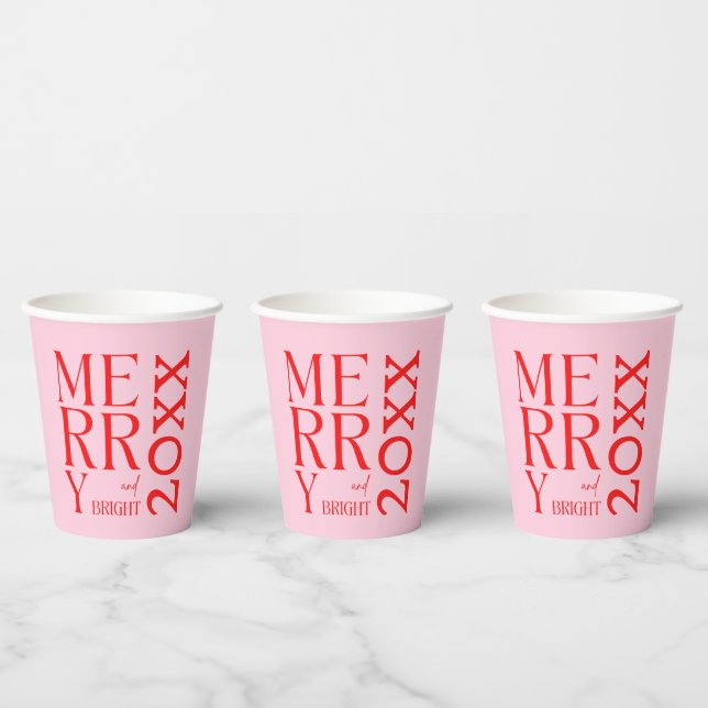 2025 Moderne frohe und helle Rosa Weihnachten Pappbecher (Multi)