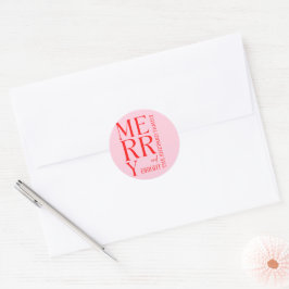 2025 Moderne frohe und helle Rosa Weihnachten Runder Aufkleber