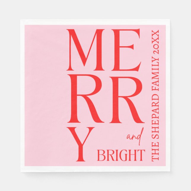 2025 Moderne frohe und helle Rosa Weihnachten Serviette (Vorderseite)