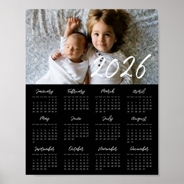 2025 Modernes Foto Schwarzer Kalender Poster (Vorne)