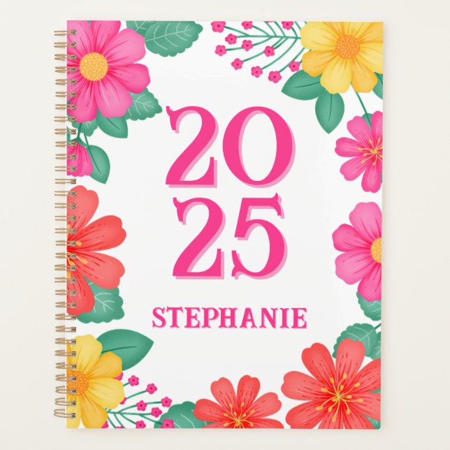 2025 Modernes Rosa Gelborange Mit Monogramm Planer (Vorderseite)