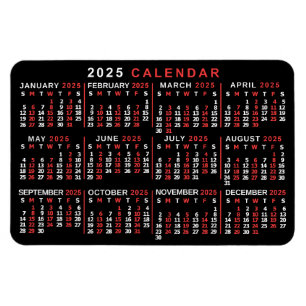 2025 Monatlicher Kalender Klassisch Schwarz Rot We Magnet