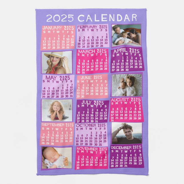 2025 Monatlicher Kalender Niedliche Mod FotoCollag Geschirrtuch (Vertikal)