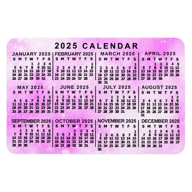 2025 Monatlicher Kalender Rosa Aquarellsterne Magnet (Horizontal)
