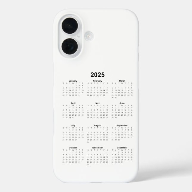 2025 Monatlicher Kalender schwarz auf weiß iPhone 16 Hülle (Rückseite)
