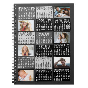 2025 Monats Kalender Schwarz Mod 6 Foto Collage Notizblock