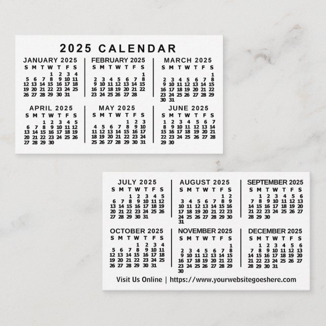 2025 Monatskalender Klassischer benutzerdefinierte Visitenkarte (Vorne/Hinten)