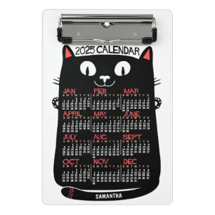 2025 Monatskalender Mittelalterliche Schwarze Katz Mini Klemmbrett
