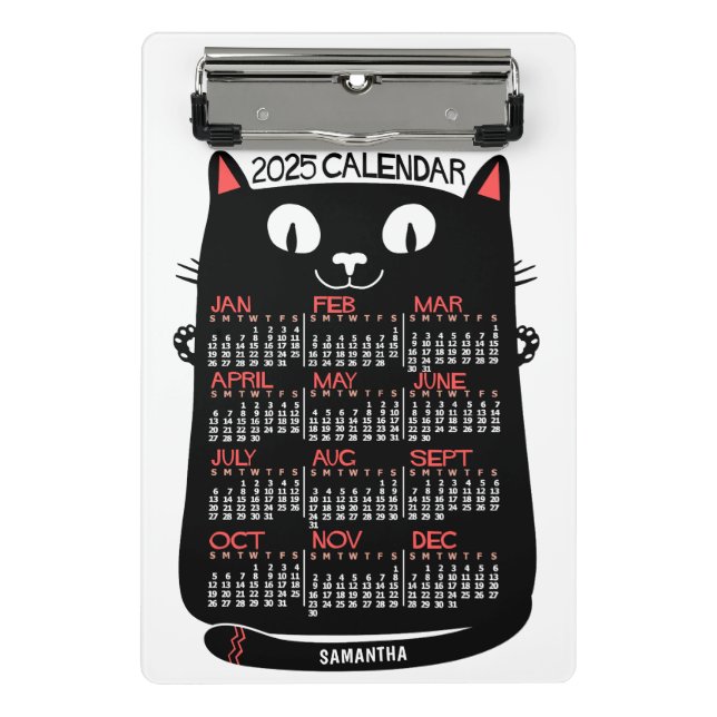 2025 Monatskalender Mittelalterliche Schwarze Katz Mini Klemmbrett (Vorderseite)