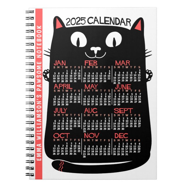 2025 Monatskalender Mittelalterliche Schwarze Katz Notizblock (Vorderseite)