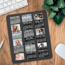 2025 Monatskalender Mod Schwarzes FotoCollage Mousepad