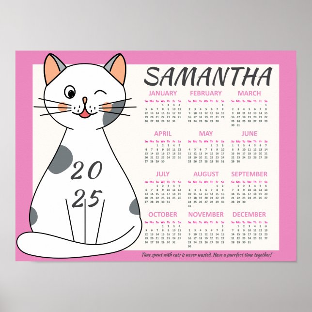 2025 Monatskalender Niedlich Pink  Katze Poster (Vorne)