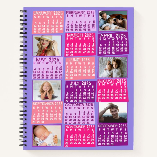 2025 Monatskalender Niedliche Mod 12 FotoCollage Notizbuch (Vorderseite)