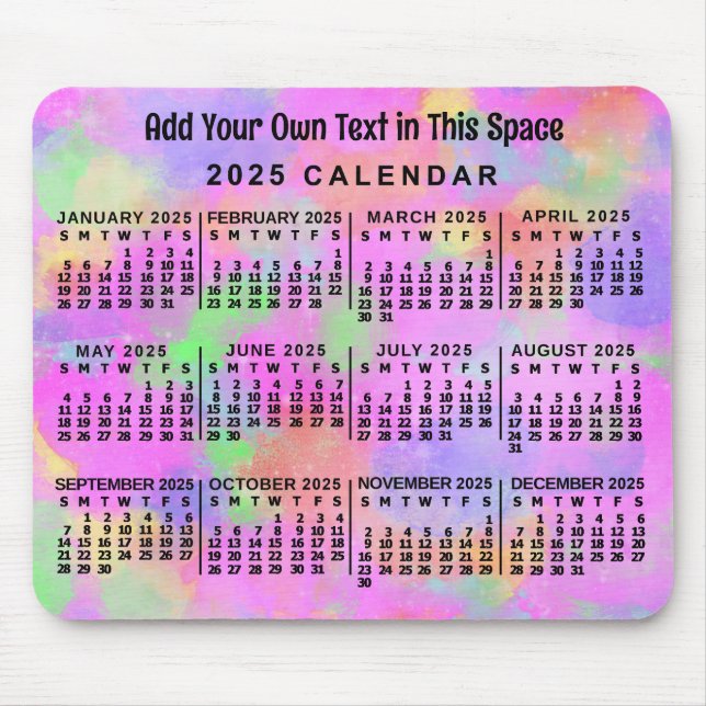 2025 Monatskalender Regenbogen der Malerei Custom Mousepad (Vorne)